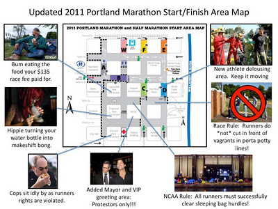 Occupy Portland took over space to be used by Portland Marathon.  Photo Illustration by Citizen Journalist Daylight Disinfectant / Dan Sandini