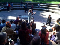 Amanda Fritz tells Occupy Protesters how wonderful they are. Photo Credit: The Oregonian