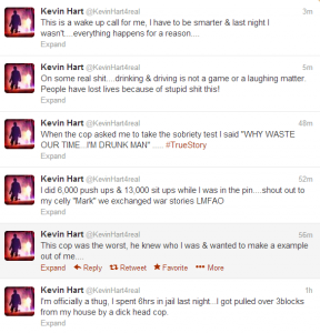 Kevin Hart DUI tweets