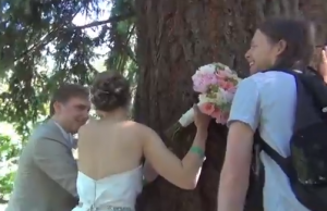 tree hugging bride