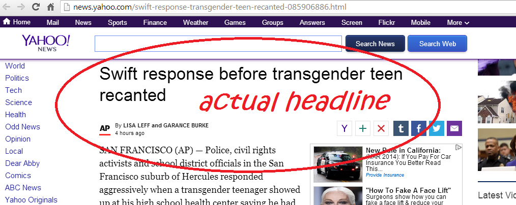 An actual Associated Press headline on Yahoo news. 
