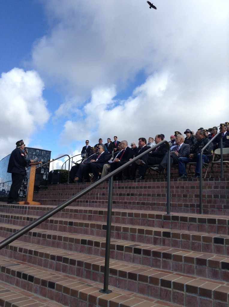 Rees Lloyd addressing dignitaries at the dedication of the plaque commemorating the Four Chaplains at Mt. Soledad Veterans Memorial