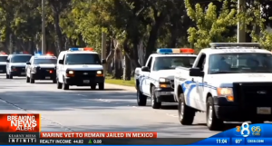 Marine Sgt Andrew Tahmooressi is brought to court under heavy guard. Image: KFMB TV